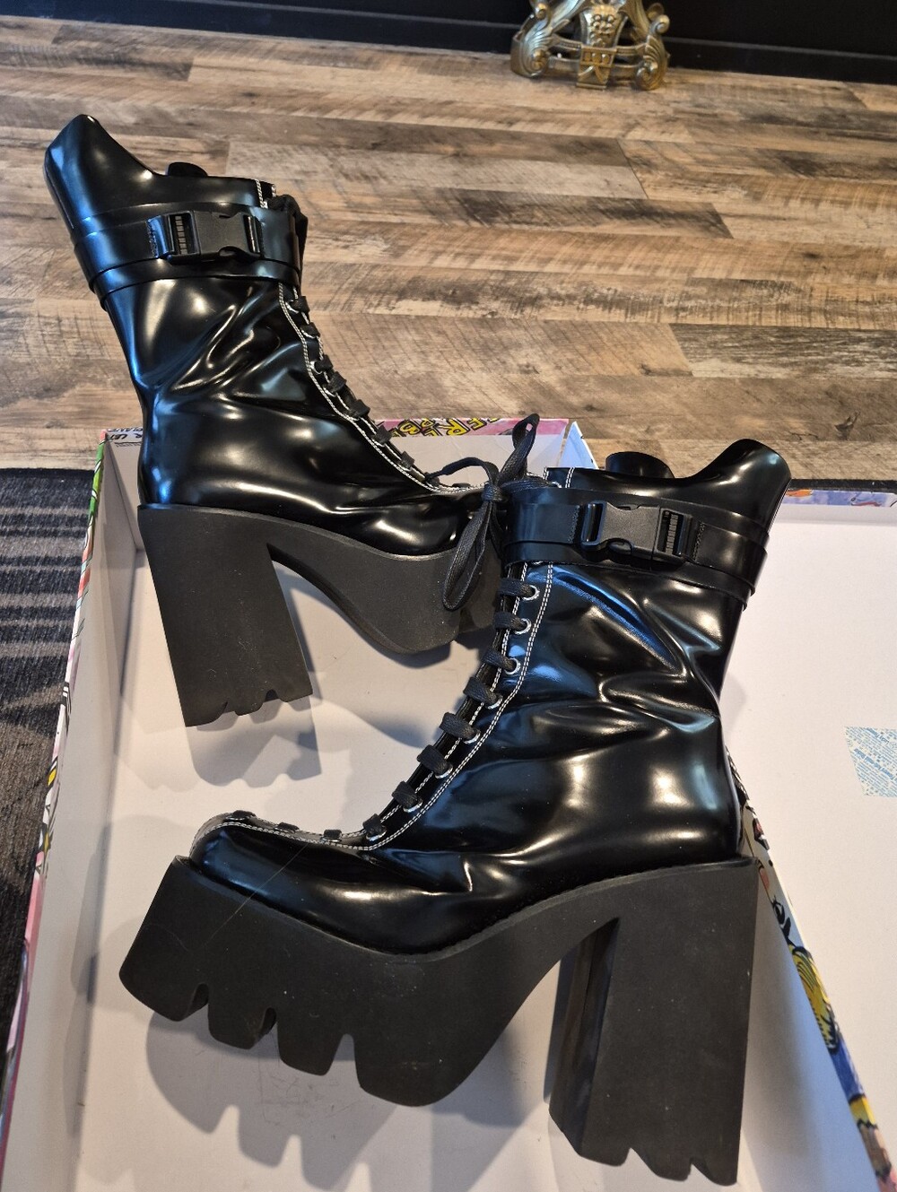 Jeffrey Campell Viking Booot Black Chunky Platform Lace-Up Ankle Boots - Women's